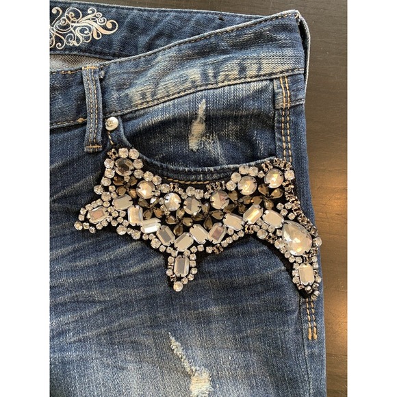 Express Zelda Jeans Women’s 8 Blue Denim Slim Fit Ultra Low Rise Distressed READ - Picture 14 of 16